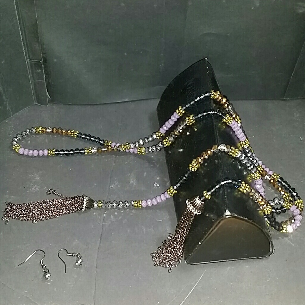 Lariat BEAD NECKLACE With Matching Earings